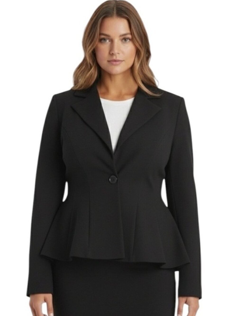 NWT Noir Peplum Double Lapel Suit Jacket Blazer Black Ponte Knit Size 2X